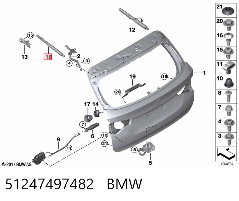 Amortyzator klapy bagażnika (3/5 drzwi-tylnych) BMW X3 SUV (G01, F97, G08) (2017 - 2024) cena, od 43,20 USD