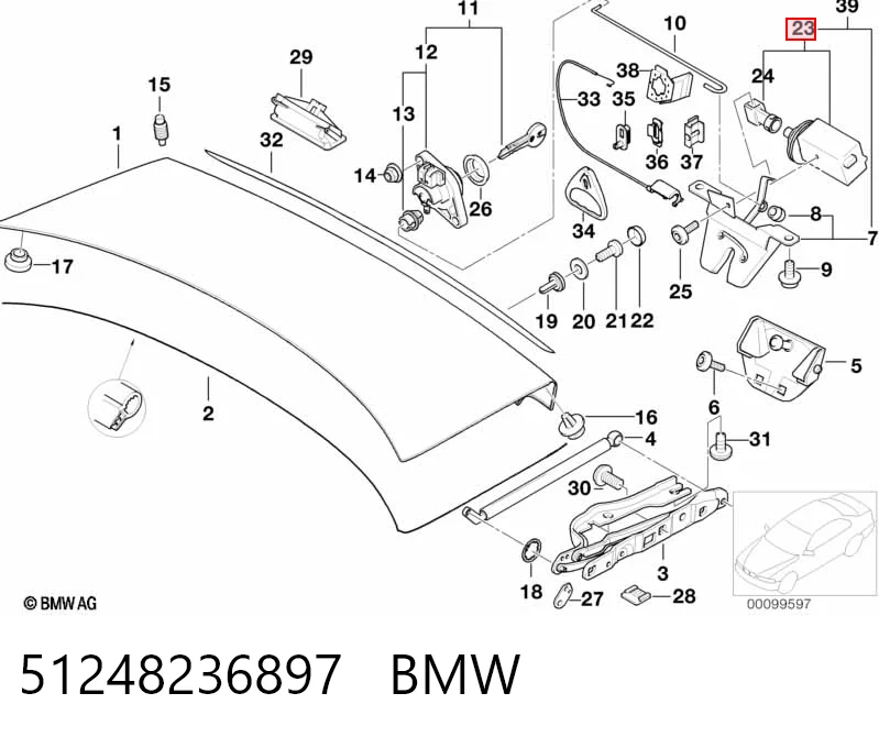 Do koszyka Zamek klapy bagażnika (3/5 drzwi tylnych) BMW 5  E39
