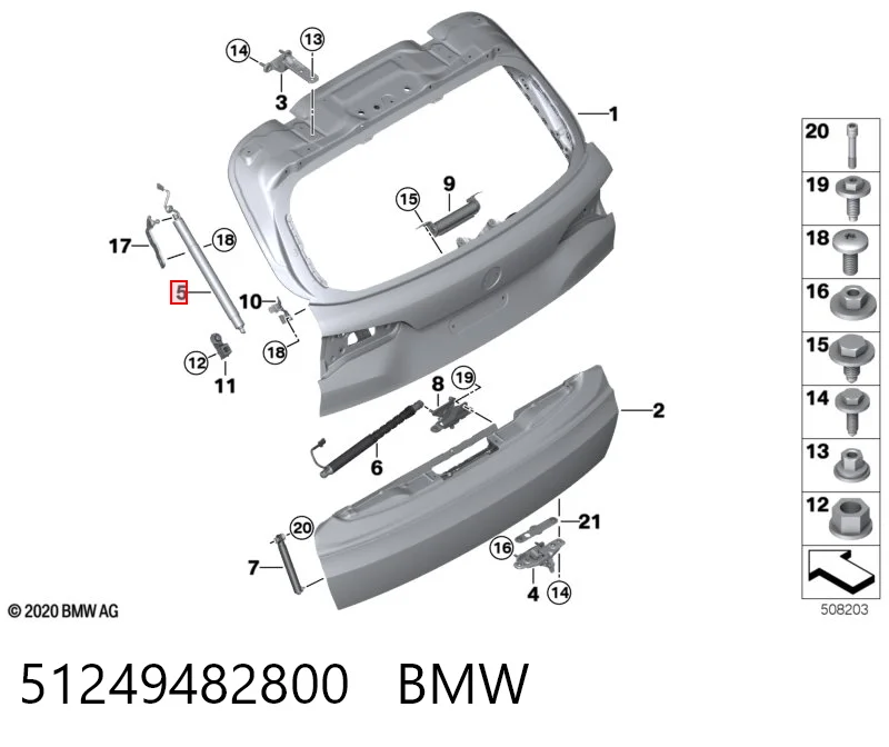 51249482800 BMW Amortyzator klapy bagażnika (3/5 drzwi-tylnych)
