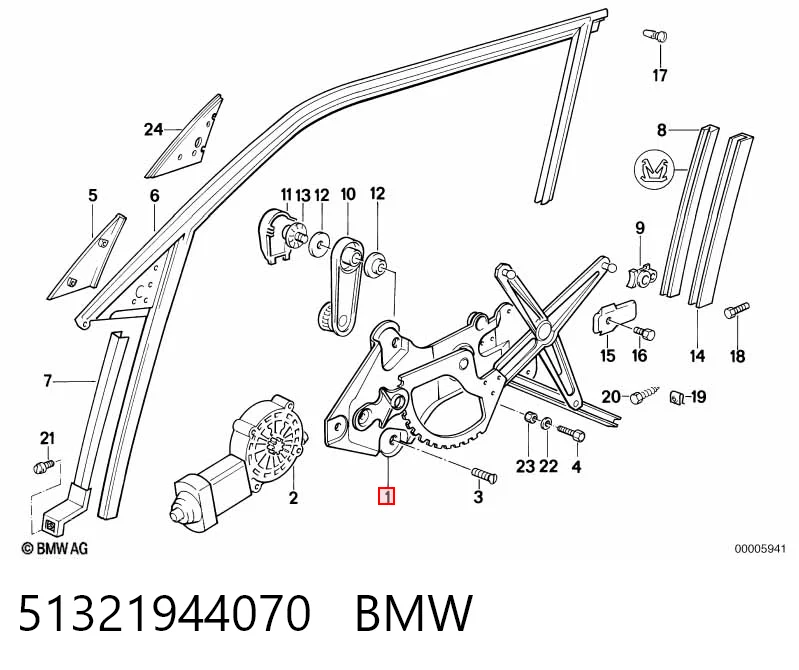 Mechanizm podnoszenia szyby drzwi przednich prawych do BMW 5  E34