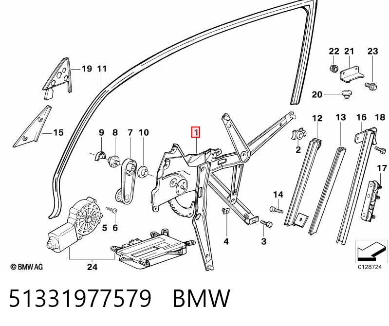 51331977579 BMW Mechanizm podnoszenia szyby drzwi przednich lewych