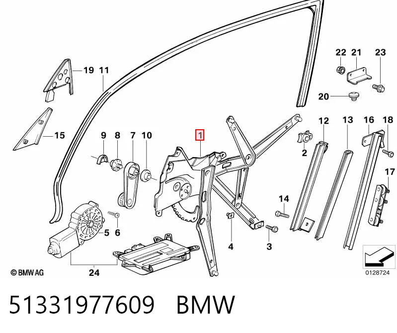 51331977609 BMW Mechanizm podnoszenia szyby drzwi przednich lewych