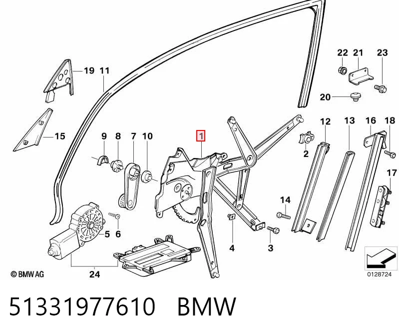 51331977610 BMW Mechanizm podnoszenia szyby drzwi przednich prawych