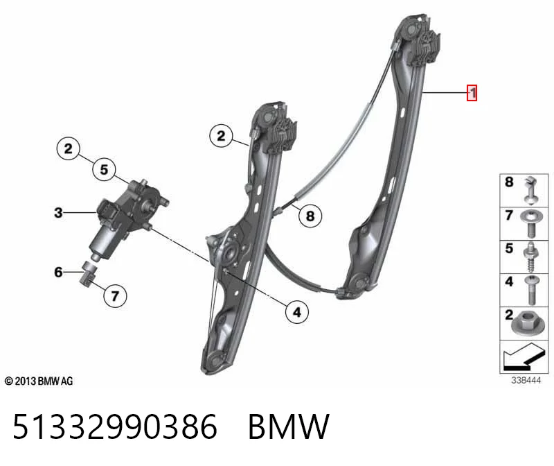 Mechanizm podnoszenia szyby drzwi przednich prawych BMW X1 