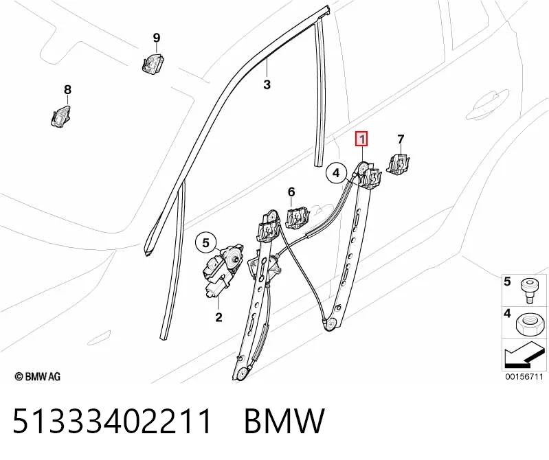 51333402211 BMW Mechanizm podnoszenia szyby drzwi przednich lewych