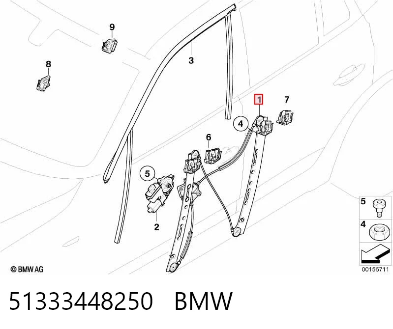 51333448250 BMW Mechanizm podnoszenia szyby drzwi przednich prawych