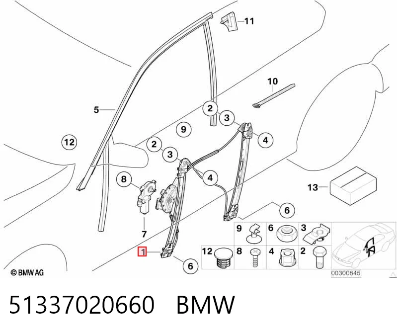 51337020660 BMW Mechanizm podnoszenia szyby drzwi przednich prawych