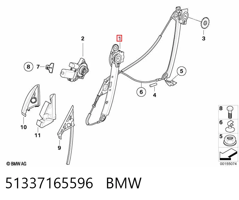 51337165596 BMW Mechanizm podnoszenia szyby drzwi przednich prawych