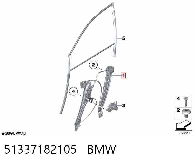 Mechanizm podnoszenia szyby drzwi przednich lewych do BMW 7  F01, F02, F03, F04