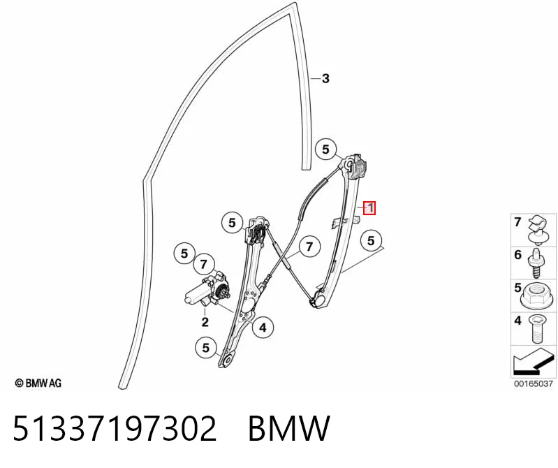 Mechanizm podnoszenia szyby drzwi przednich prawych BMW X6 
