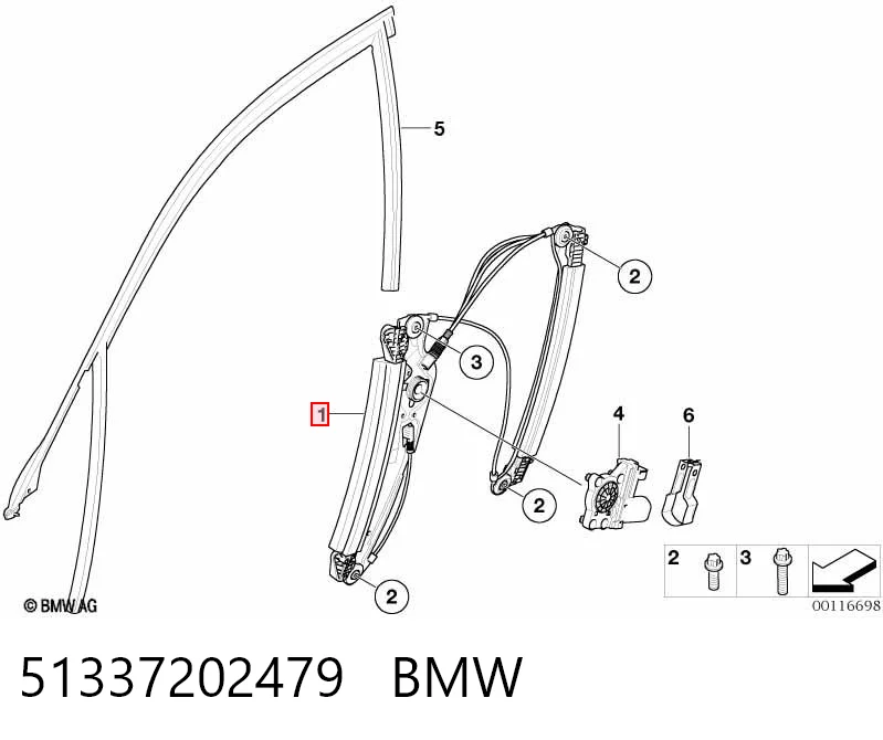 51337202479 BMW Mechanizm podnoszenia szyby drzwi przednich lewych