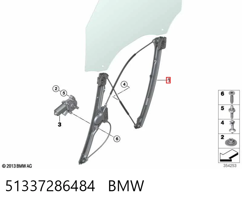Mechanizm podnoszenia szyby drzwi przednich prawych do BMW X5  F15, F85