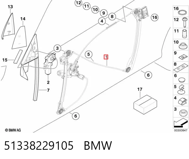 51338229105 BMW Mechanizm podnoszenia szyby drzwi przednich lewych