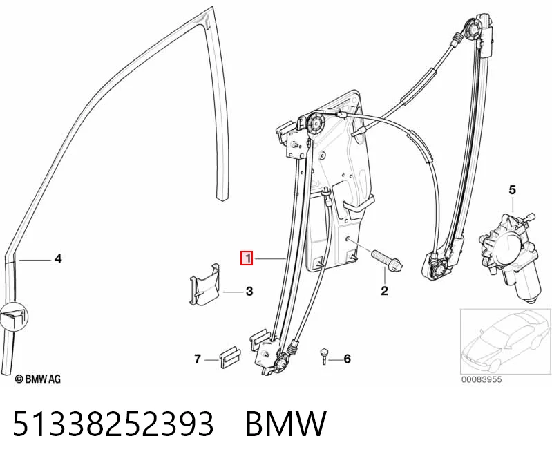 51338252393 BMW Mechanizm podnoszenia szyby drzwi przednich lewych