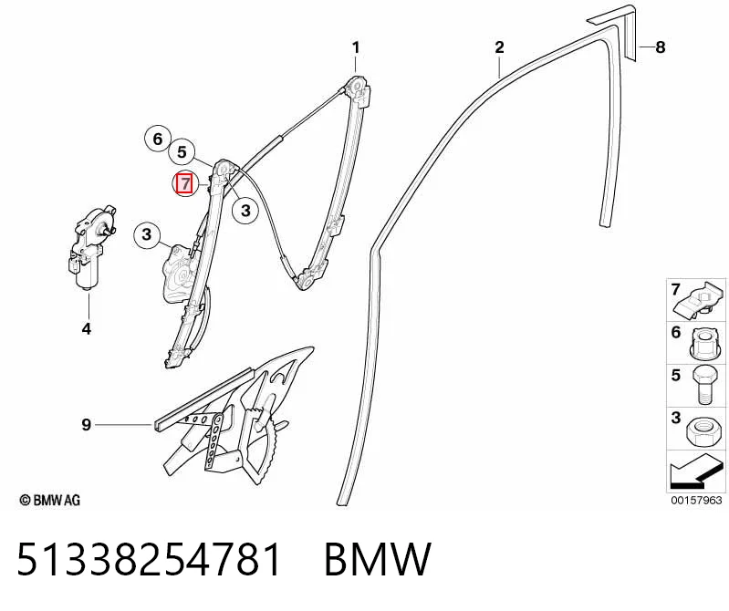 51338254781 BMW Zestaw naprawczy mechanizmu sterującego podnośnikiem szyb drzwi przednich