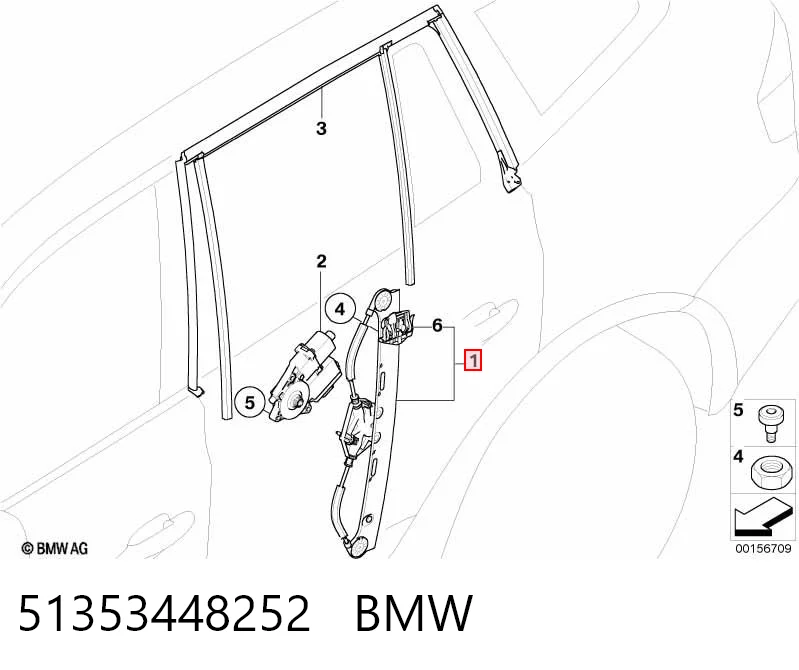 51353448252 BMW Mechanizm podnoszenia szyby drzwi tylnych prawych