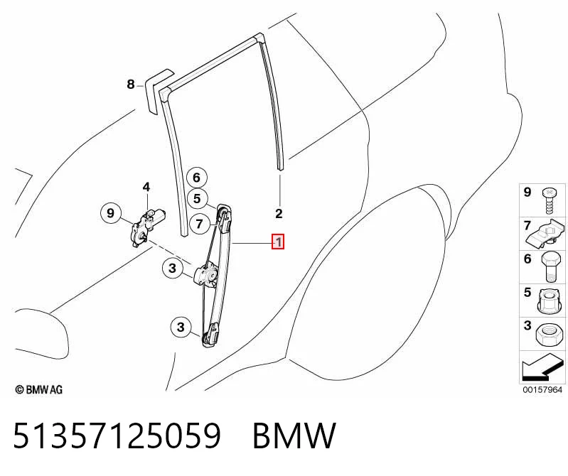 51357125059 BMW Mechanizm podnoszenia szyby drzwi tylnych lewych
