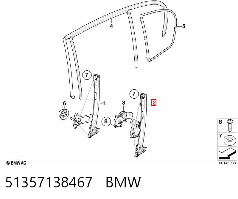 51357138467 BMW Mechanizm podnoszenia szyby drzwi tylnych lewych