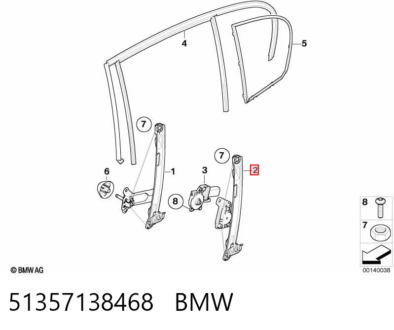 51357138468 BMW Mechanizm podnoszenia szyby drzwi tylnych prawych