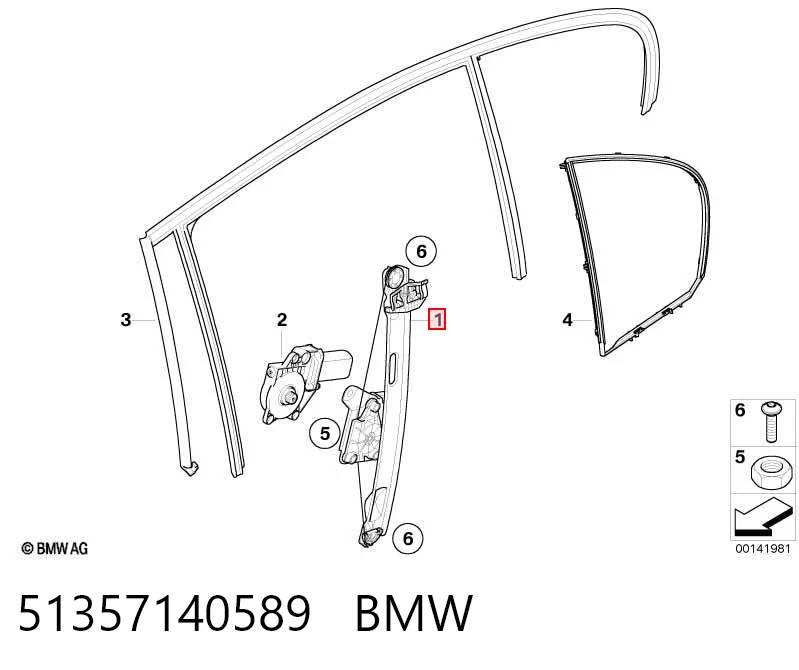 51357140589 BMW Mechanizm podnoszenia szyby drzwi tylnych lewych