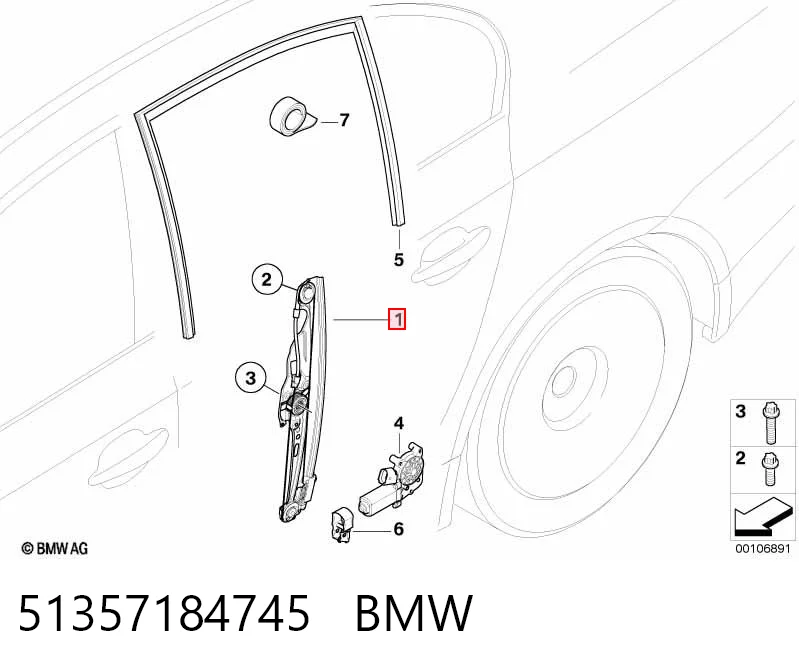 51357184745 BMW Mechanizm podnoszenia szyby drzwi tylnych lewych