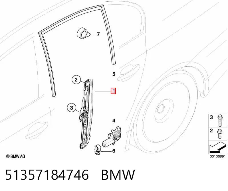 51357184746 BMW Mechanizm podnoszenia szyby drzwi tylnych prawych
