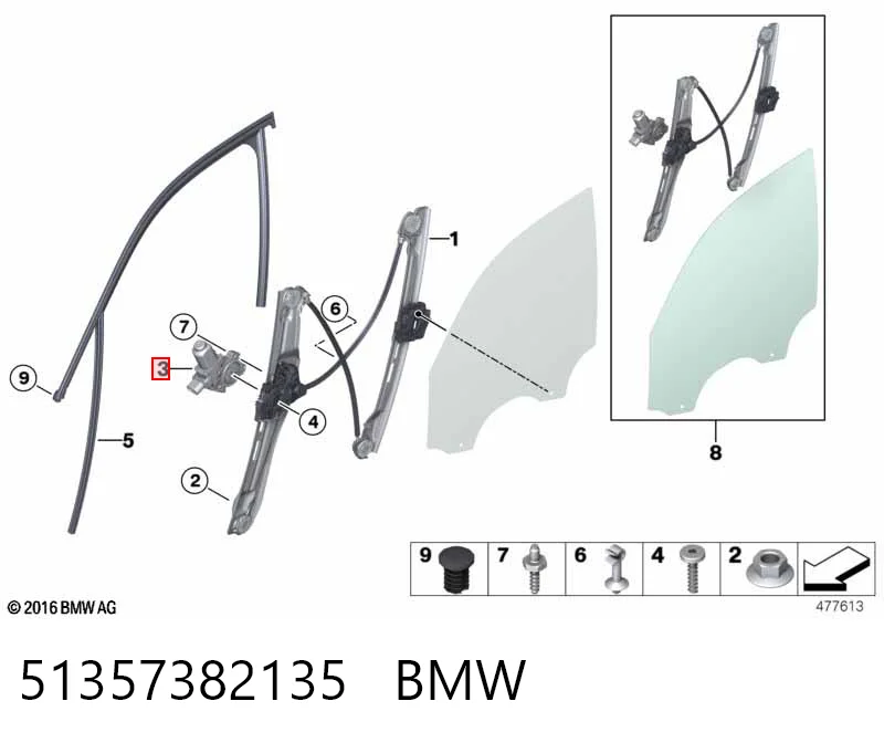 51357382135 BMW Mechanizm podnoszenia szyby drzwi przednich lewych