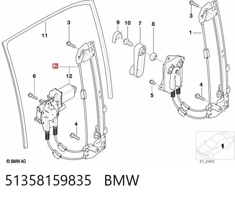 51358159835 BMW Mechanizm podnoszenia szyby drzwi tylnych lewych