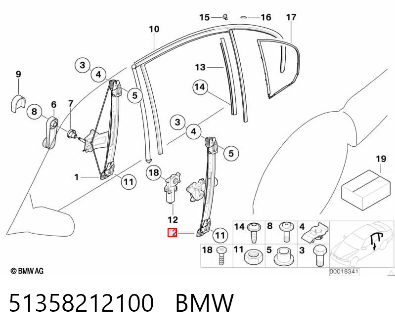 51358212100 BMW Mechanizm podnoszenia szyby drzwi tylnych prawych