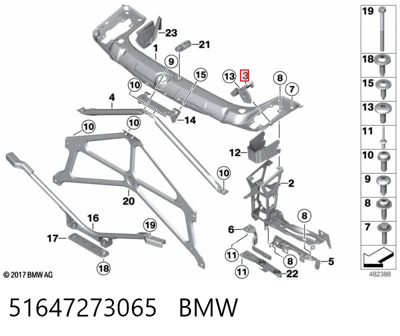 51647273065 BMW Wsponik (adapter) mocowania reflektora przedniego lewego