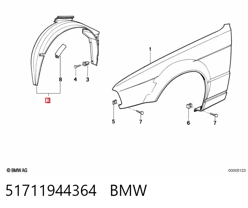 Nadkole błotnika przedniego prawe do BMW 5  E34