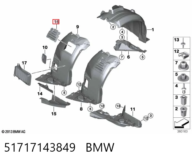 51717143849 BMW Klapka błotnika przedniego lewego