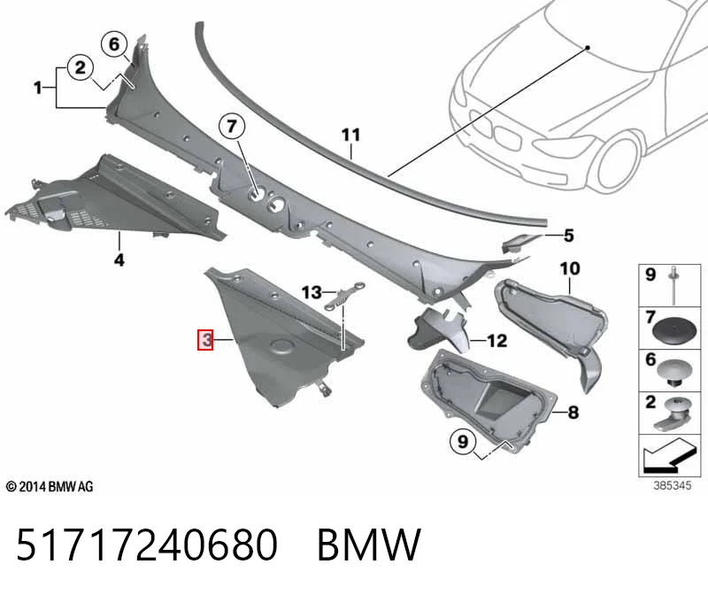 51717240680 BMW Kratka wycieraczek lewa