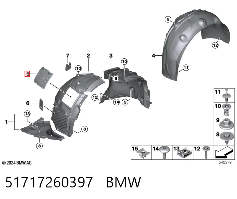 51717260397 BMW Osłona błotnika przedniego lewa + prawa, zestaw