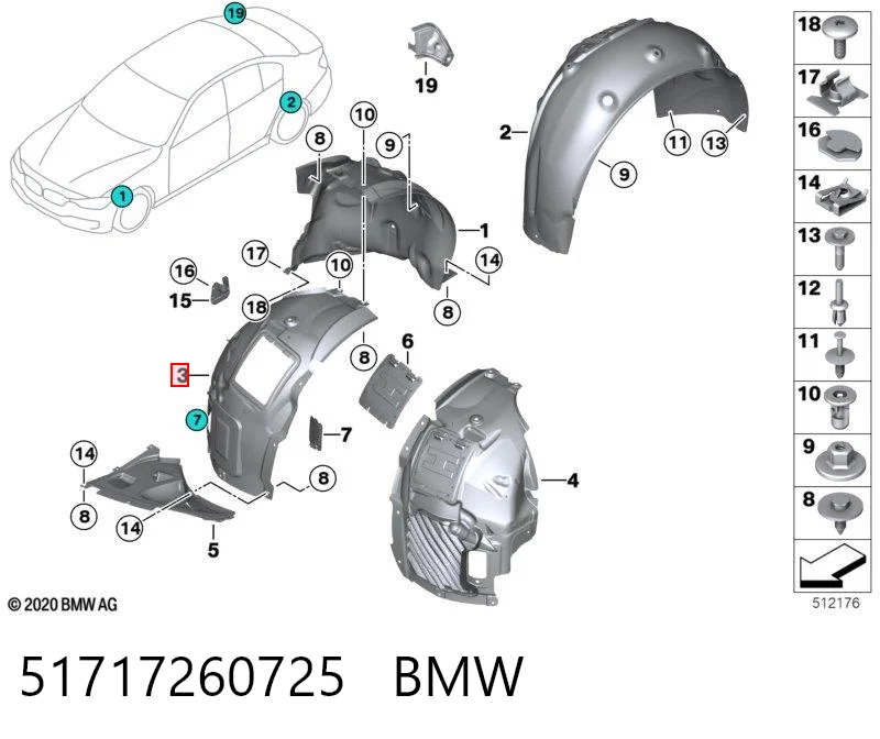 51717260725 BMW Nadkole błotnika przedniego lewe przednie