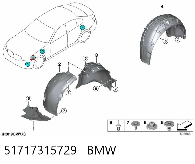51717315729 BMW Nadkole błotnika przedniego lewe przednie