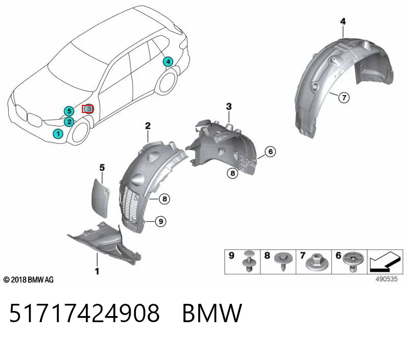 51717424908 BMW Nadkole błotnika przedniego prawe tylne