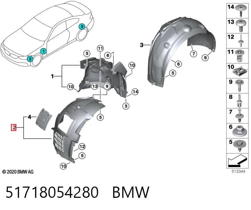 51718054280 BMW Nadkole błotnika przedniego prawe przednie