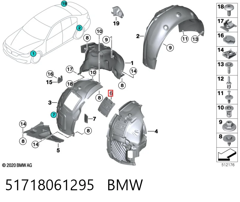 51718061295 BMW Osłona błotnika przedniego lewa + prawa, zestaw