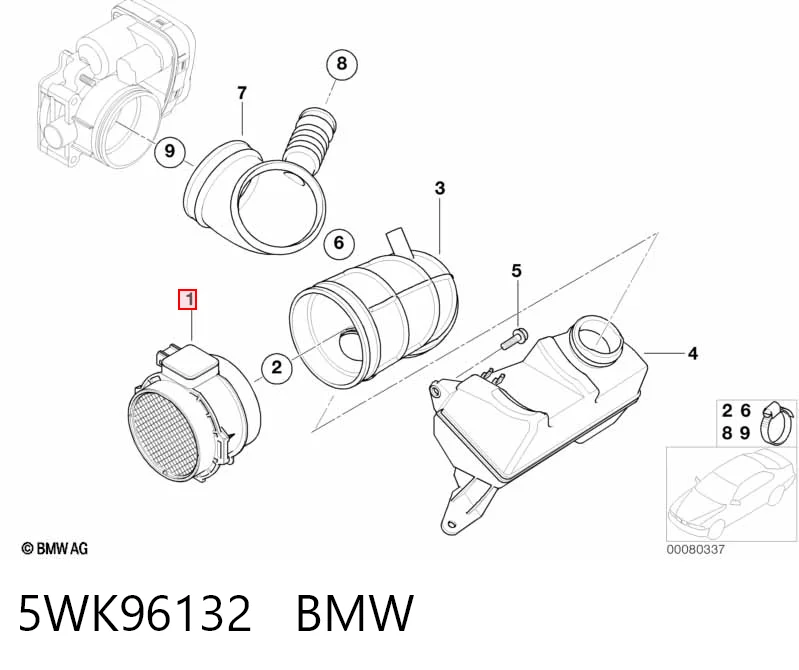 5WK96132 BMW Czujnik przepływu powietrza, przepływomierz powietrza M.A.F.