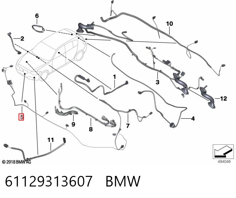 61129313607 BMW Przewód czujnika parkowania zderzaka przedniego
