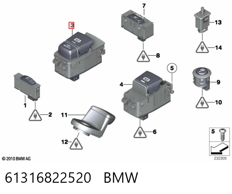 61316822520 BMW Przycisk elektromechanicznego hamulca postojowego (ręcznego)