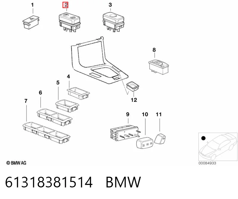 61318381514 BMW Włącznik przyciskowy podnośnika szyby przedni prawy