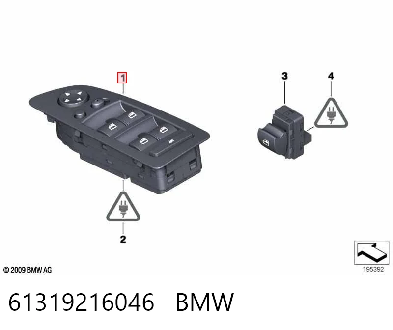 61319216046 BMW Panel przyciskowy sterowania podnośnikiem szyby przedni lewy