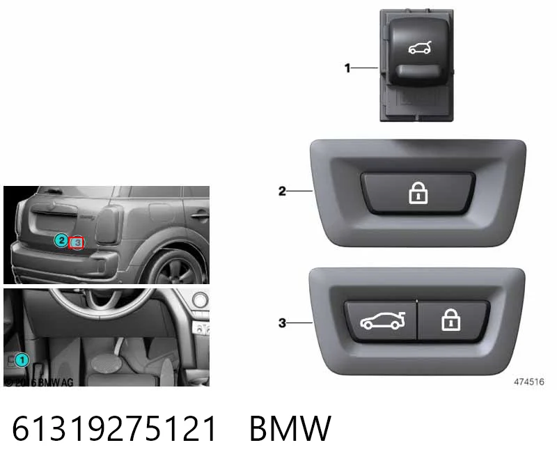 61319275121 BMW Przycisk klapy bagażnika (3/5 drzwi) w kabinie