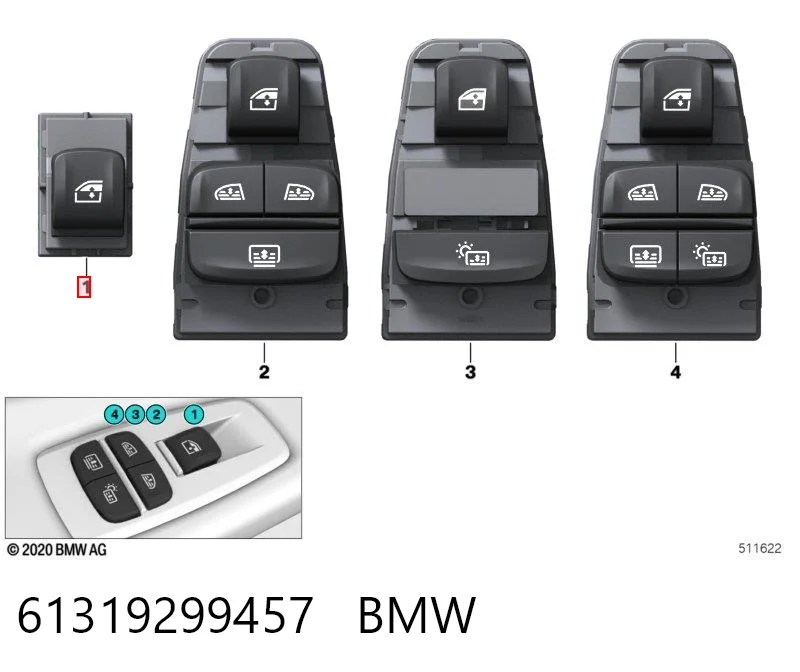 61319299457 BMW Włącznik przyciskowy podnośnika szyby przedni prawy