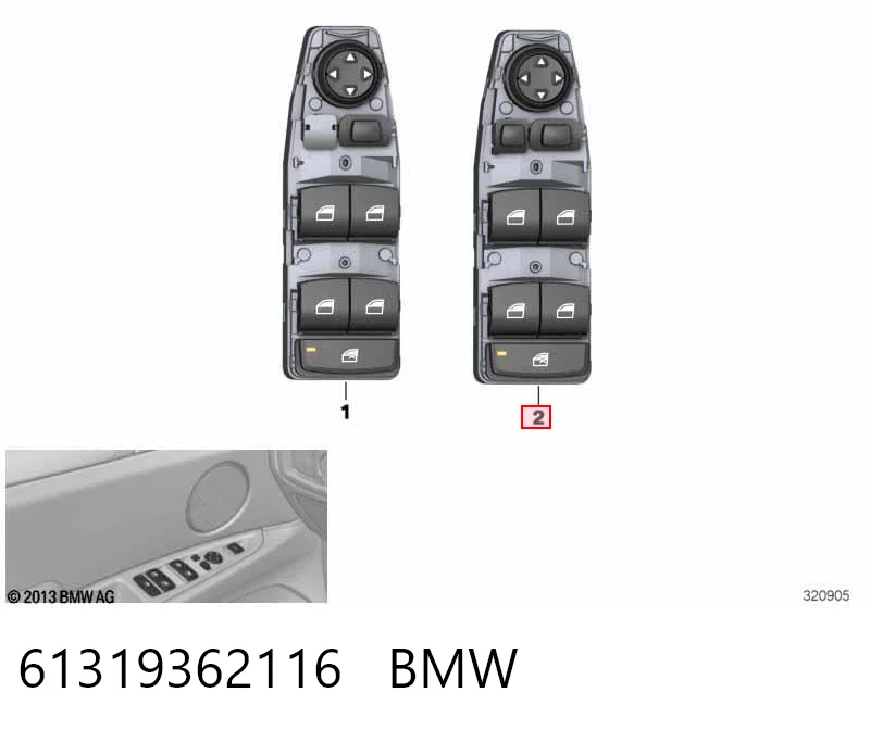 61319362116 BMW Panel przyciskowy sterowania podnośnikiem szyby przedni lewy