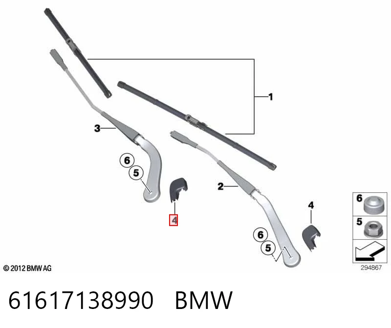61617138990 BMW Zaślepka nakrętki mocowania ramienia przedniej wycieraczki