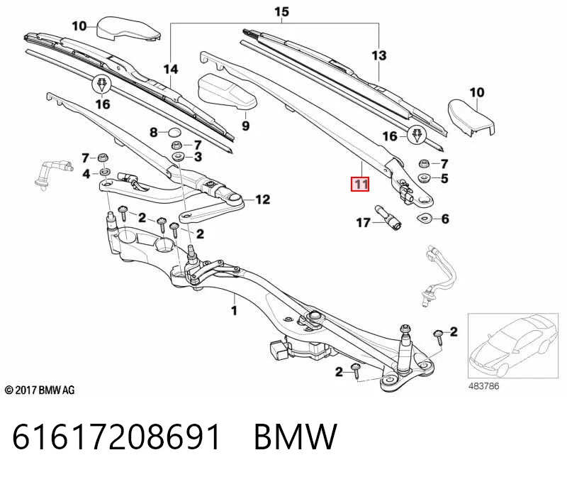 Ramię wycieraczki szyby przedniej do BMW 7  E65, E66, E67