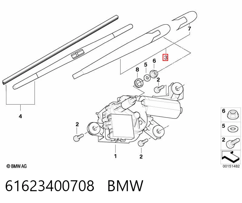 61623400708 BMW Ramię wycieraczki szyby tylnej